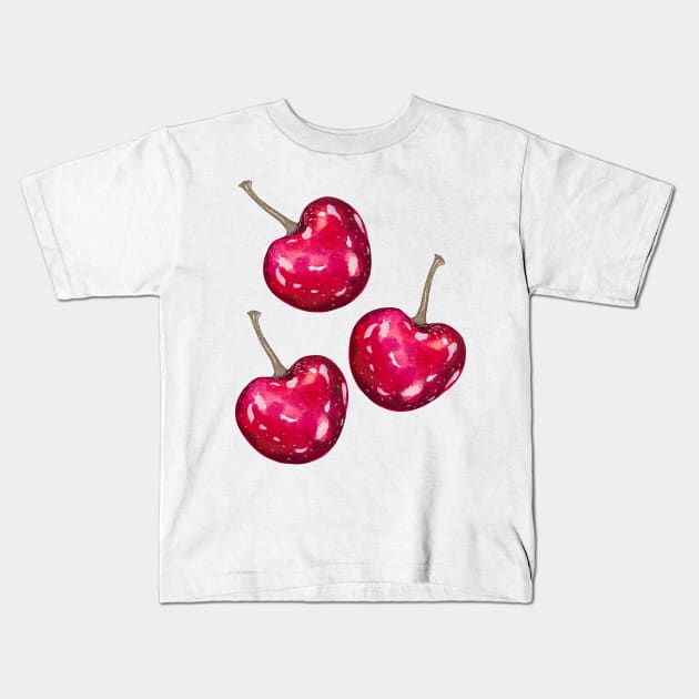 Red cherries, watercolor Kids T-Shirt by IngaDesign